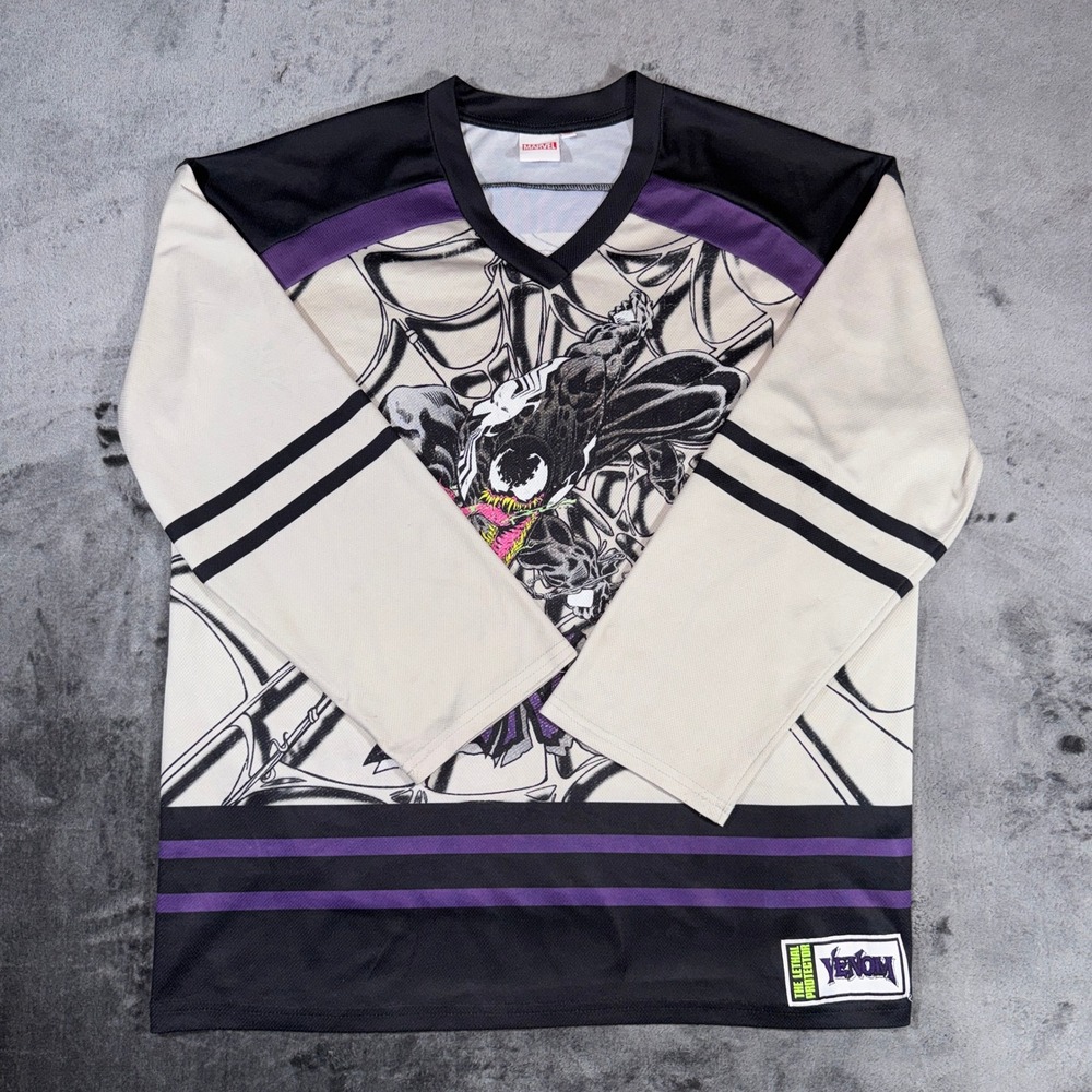 Marvel Venom Lethal Protector Hockey Jersey Mens Medium Black Purple 88 Graphic